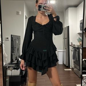 Long Sleeve Mini Black Dress Small